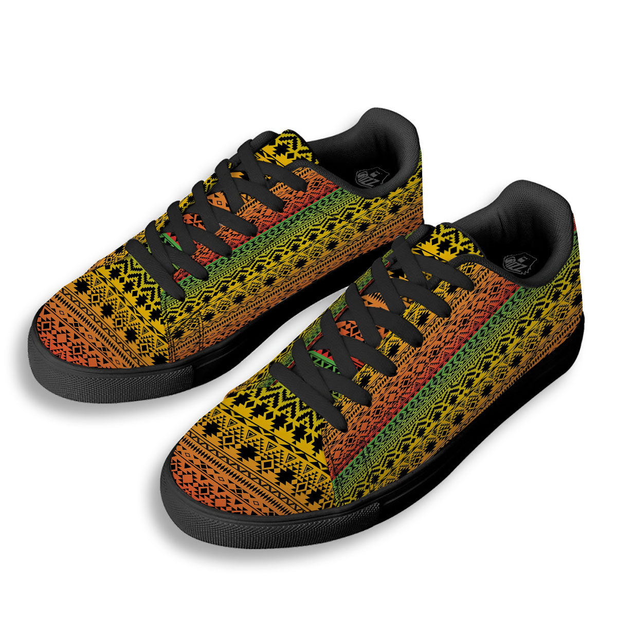 Tribal Rasta Print Pattern Black Low Top Sneakers-grizzshop