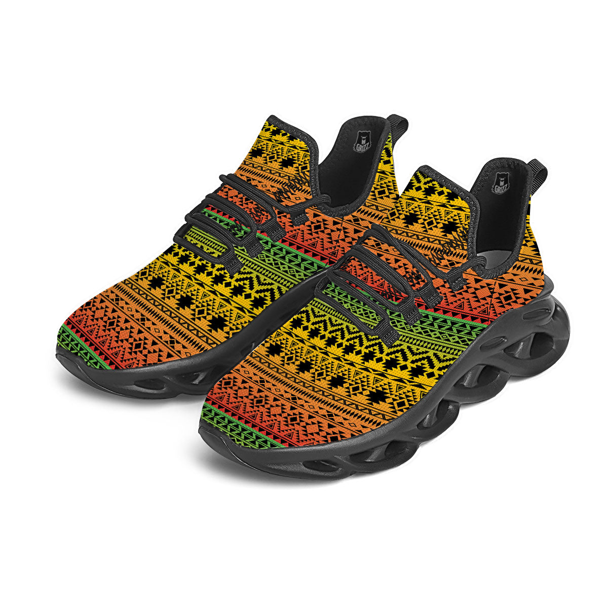 Tribal Rasta Print Pattern Black Running Shoes-grizzshop