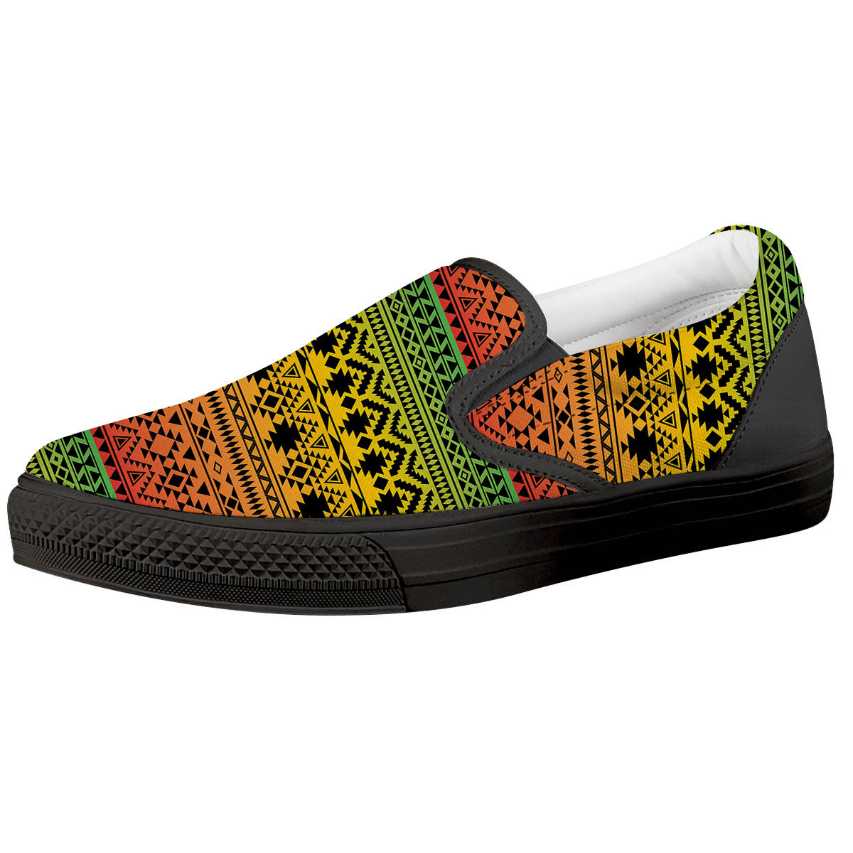 Tribal Rasta Print Pattern Black Slip On Shoes-grizzshop