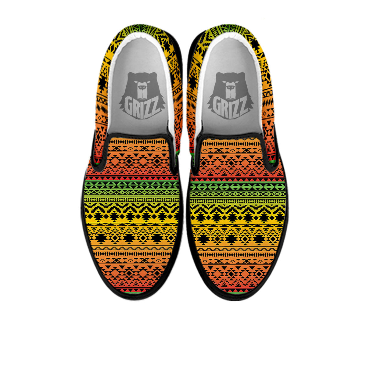 Tribal Rasta Print Pattern Black Slip On Shoes-grizzshop