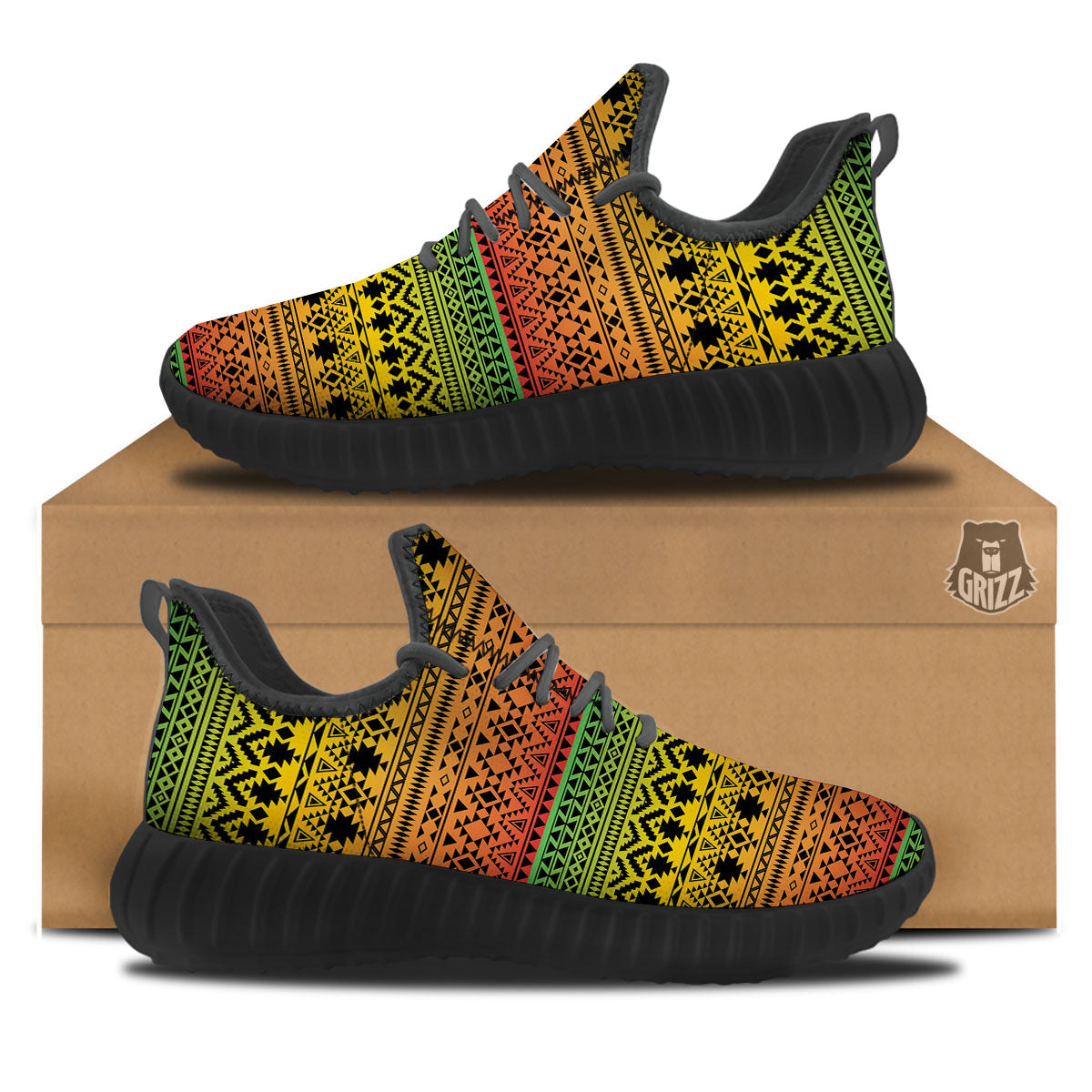 Tribal Rasta Print Pattern Black Walking Shoes-grizzshop