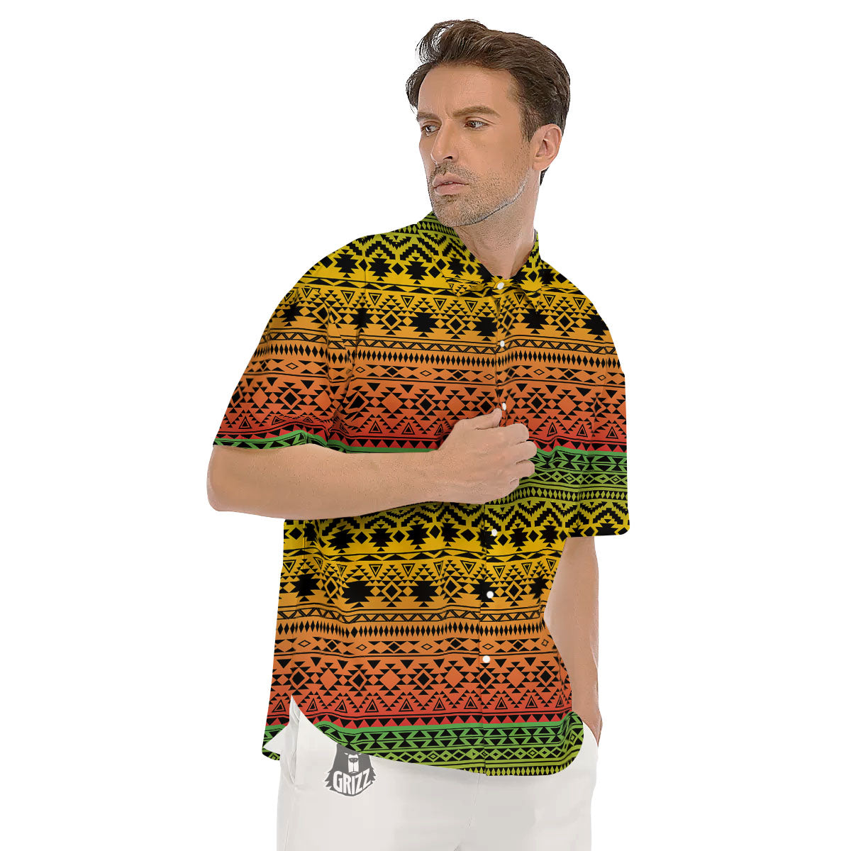 Tribal Rasta Print Pattern Men's Short Sleeve Shirts-grizzshop