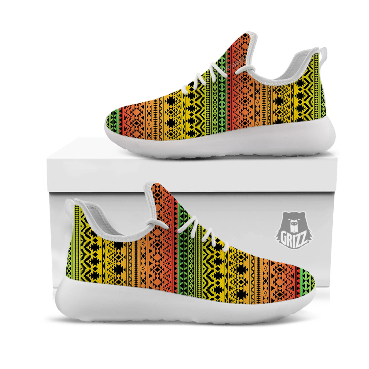 Tribal Rasta Print Pattern White Athletic Shoes-grizzshop