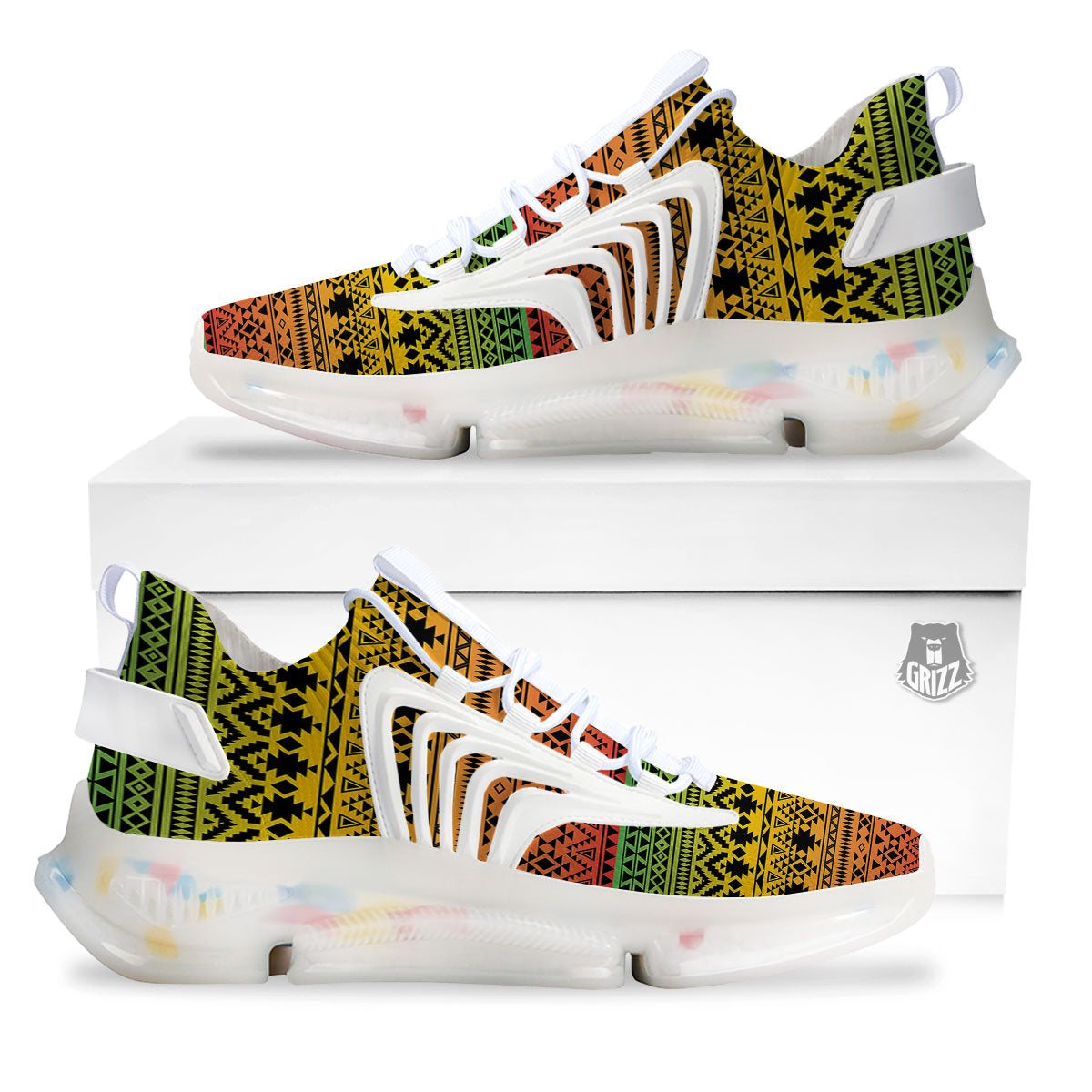 Tribal Rasta Print Pattern White Gym Shoes-grizzshop