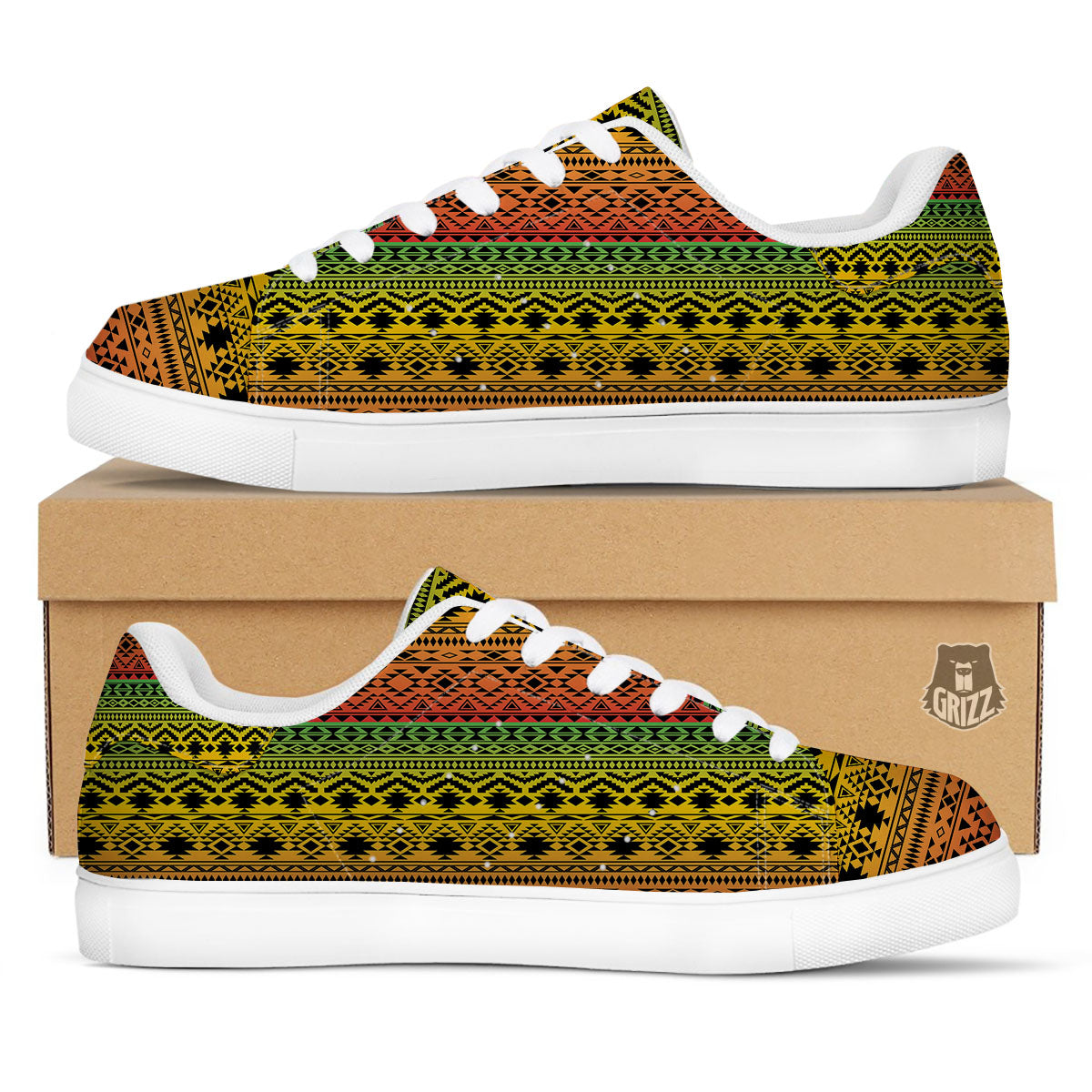 Tribal Rasta Print Pattern White Low Top Sneakers-grizzshop