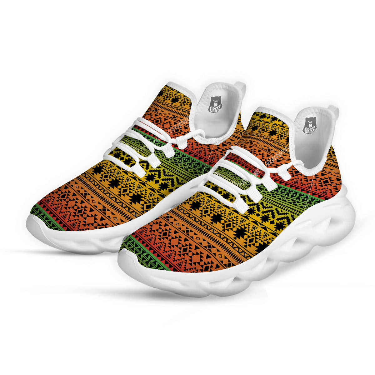 Tribal Rasta Print Pattern White Running Shoes-grizzshop