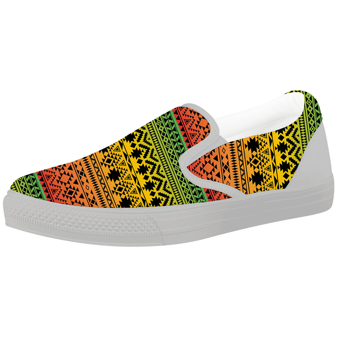 Tribal Rasta Print Pattern White Slip On Shoes-grizzshop