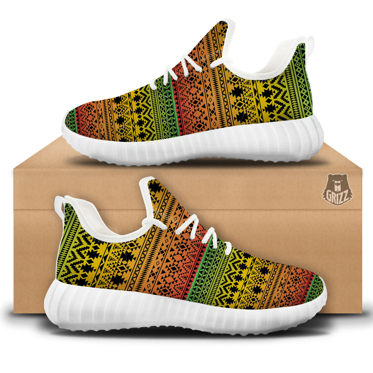 Tribal Rasta Print Pattern White Walking Shoes-grizzshop