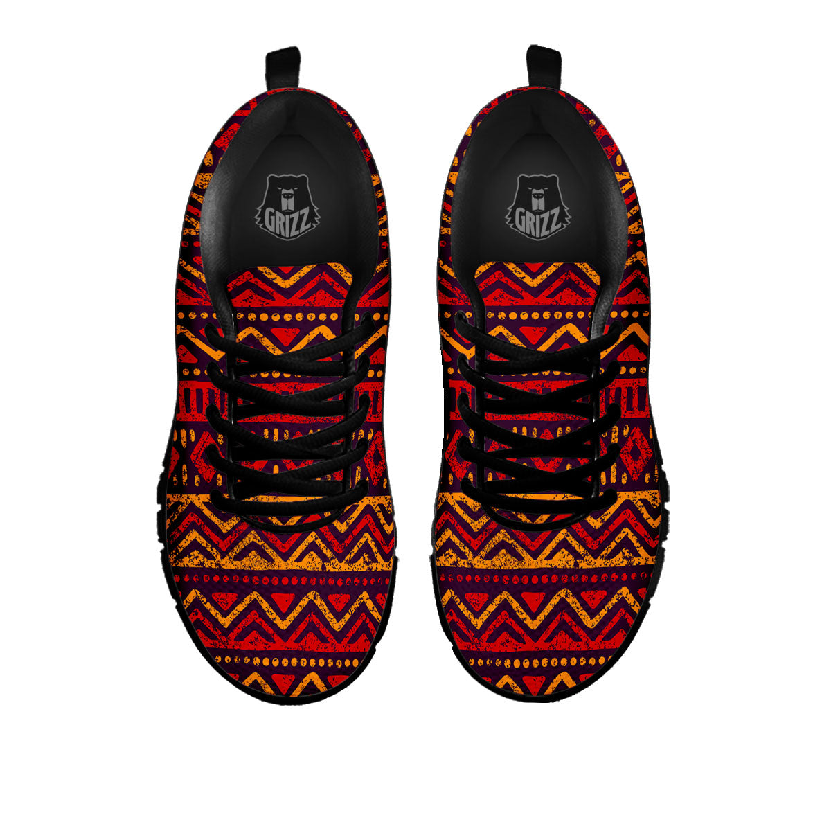 Tribal Red African Print Pattern Black Sneaker-grizzshop