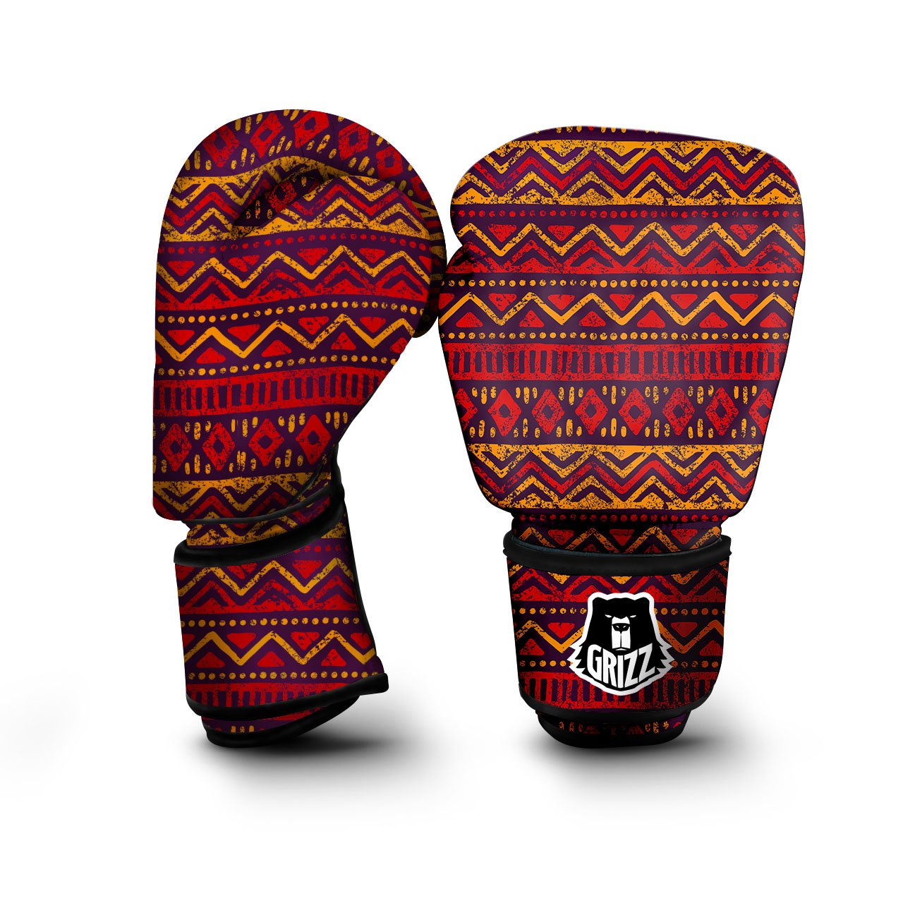 Tribal Red African Print Pattern Boxing Gloves-grizzshop