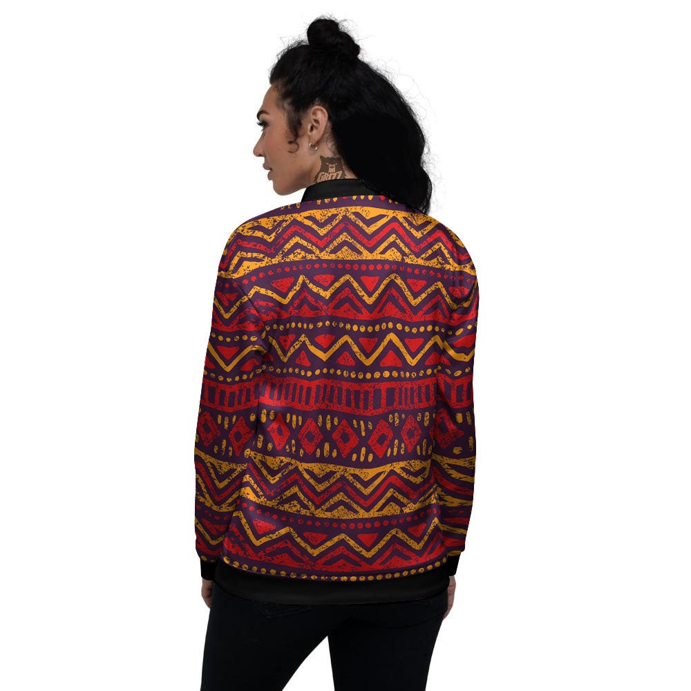 Tribal Red African Print Pattern Women's Bomber Jacket-grizzshop