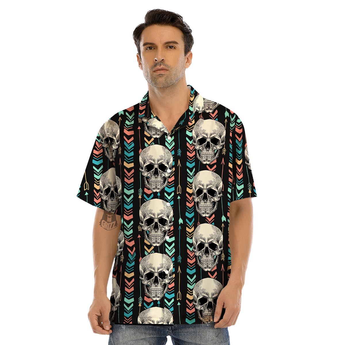 Tribal Skull Men’s Hawaiian Shirt-grizzshop