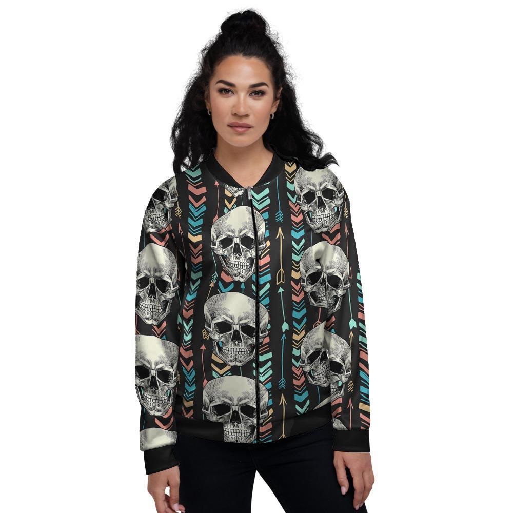 Tribal Skull Women's Bomber Jacket-grizzshop