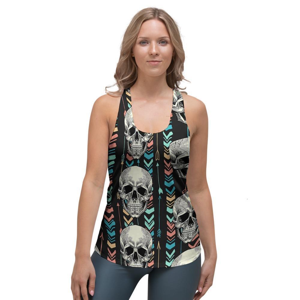 Tribal Skull Women's Racerback Tank Top-grizzshop