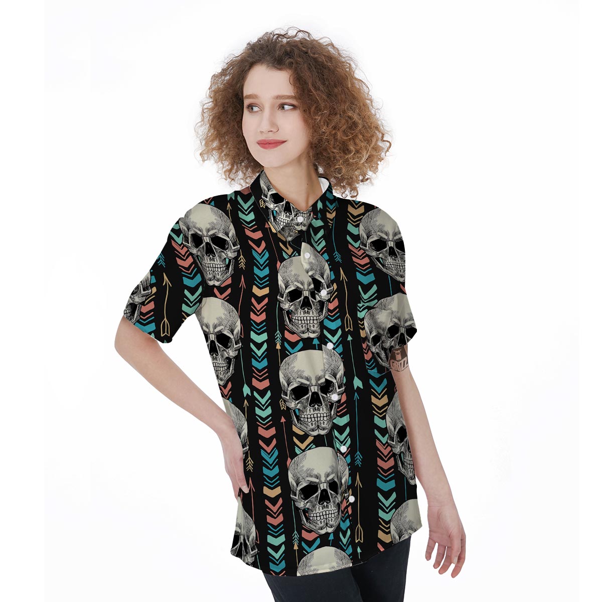 Tribal Skull Women's Short Sleeve Shirts-grizzshop