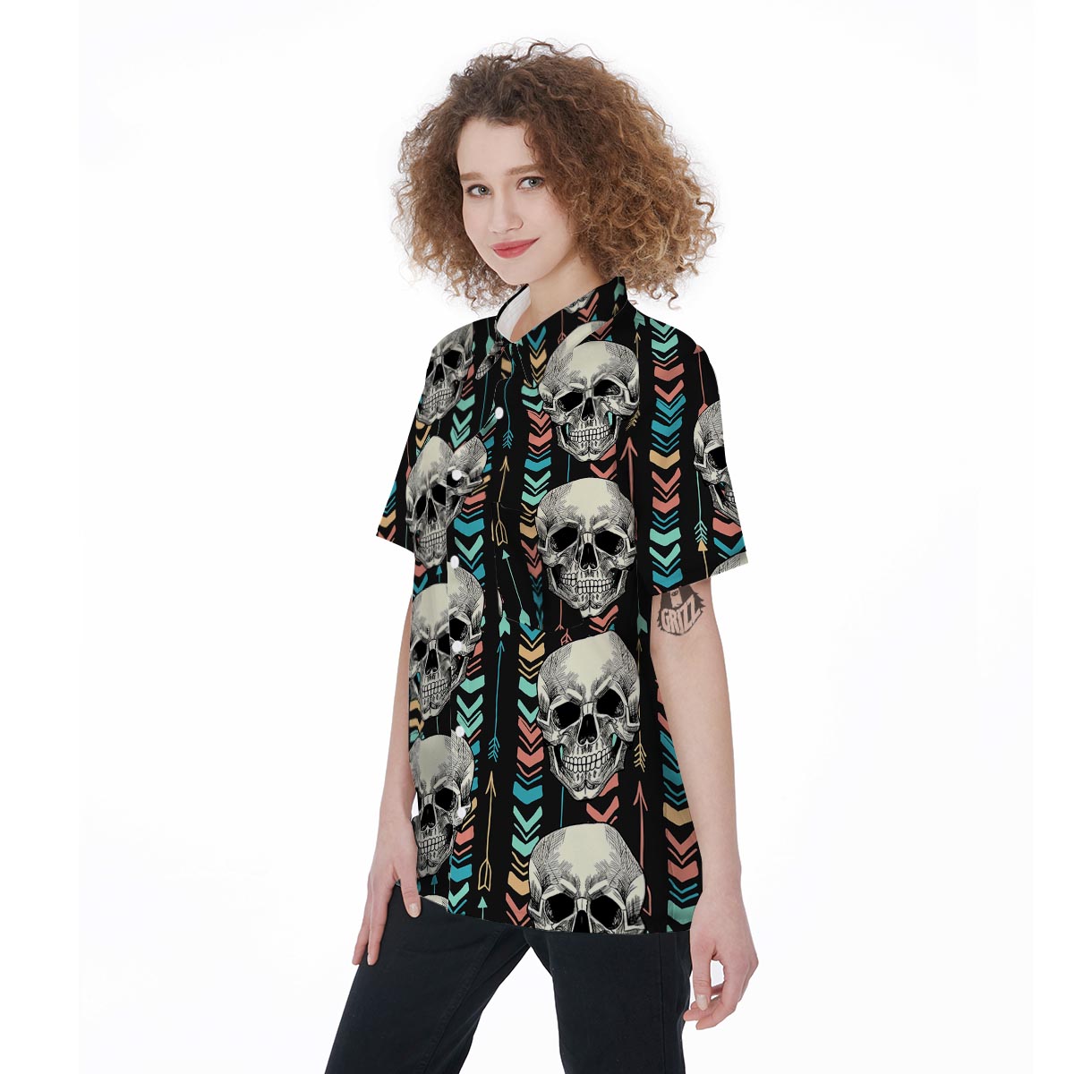 Tribal Skull Women's Short Sleeve Shirts-grizzshop