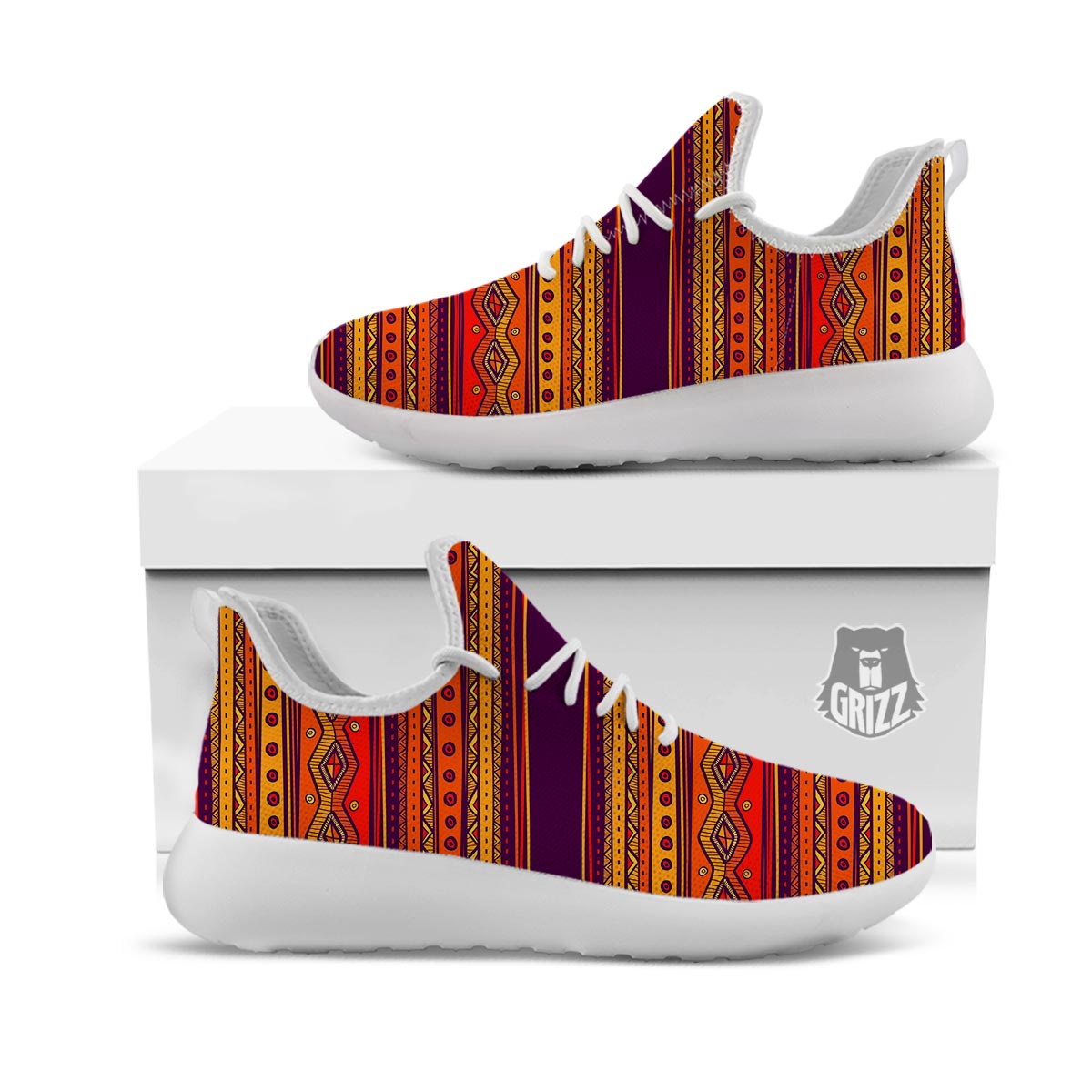 Tribal Sunset African Print Pattern White Athletic Shoes-grizzshop