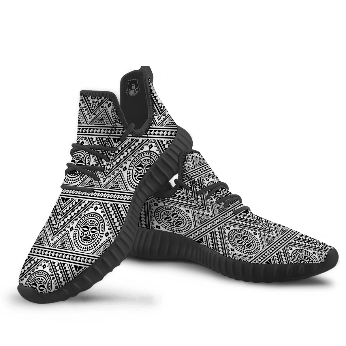 Tribal Tattoo Maori Polynesian Print Black Walking Shoes-grizzshop