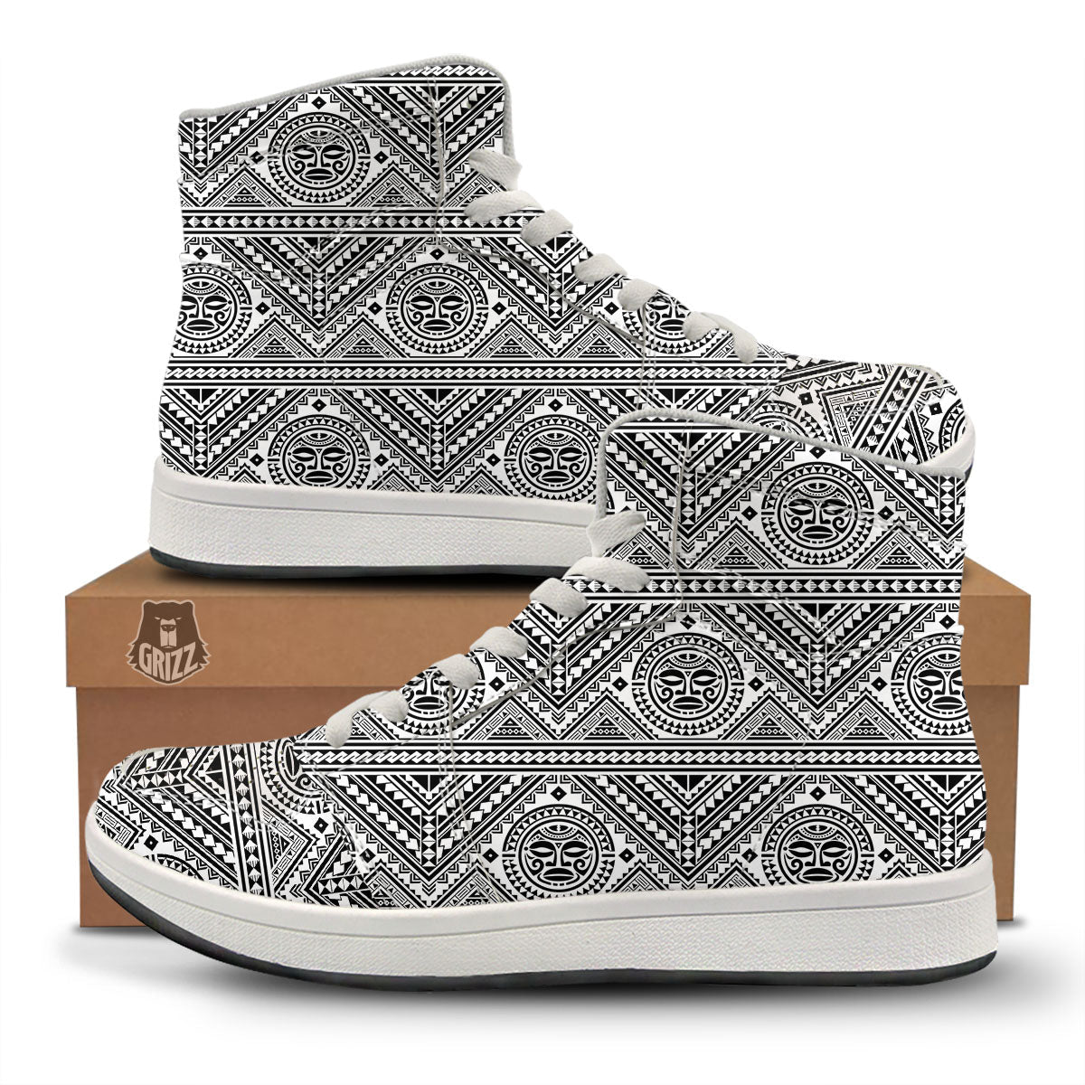 Tribal Tattoo Maori Polynesian Print High Top Sneakers-grizzshop