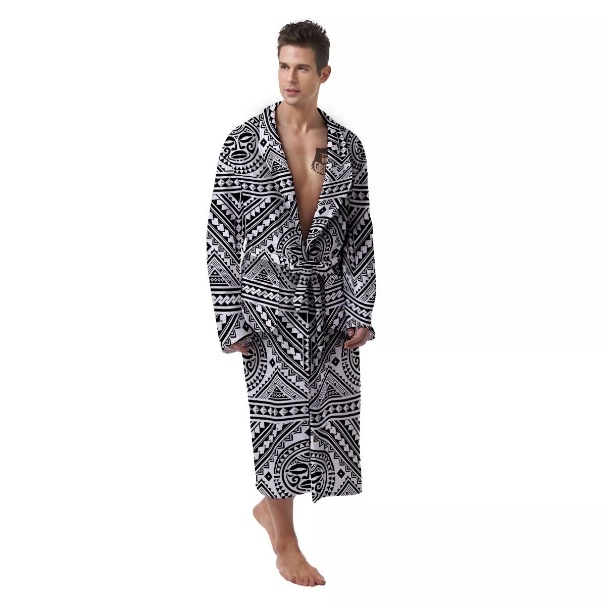 Tribal Tattoo Maori Polynesian Print Men's Robe-grizzshop