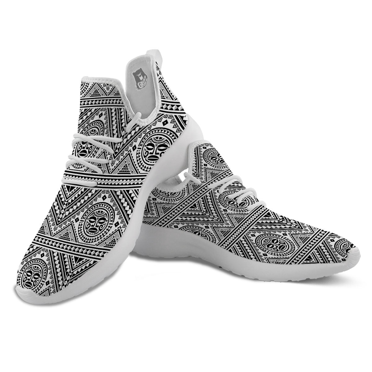 Tribal Tattoo Maori Polynesian Print White Athletic Shoes-grizzshop