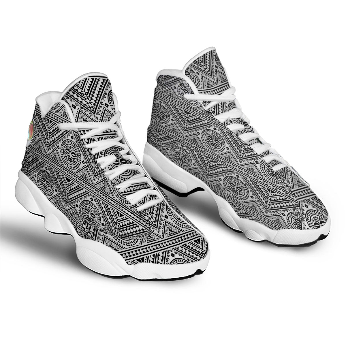 Tribal Tattoo Maori Polynesian Print White Basketball Shoes-grizzshop