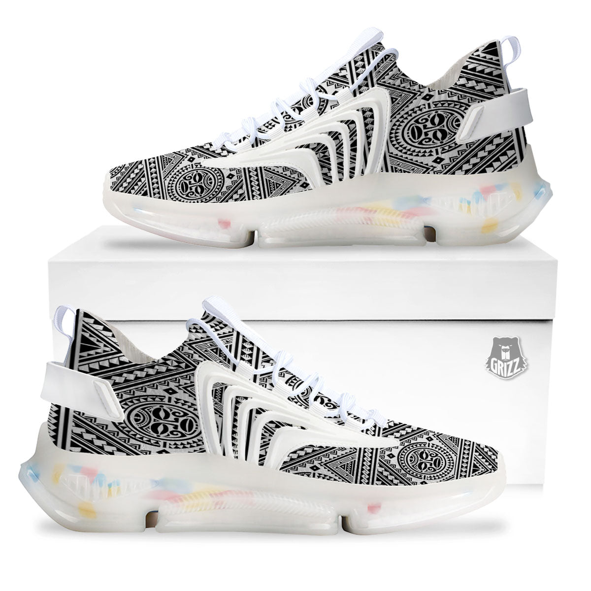 Tribal Tattoo Maori Polynesian Print White Gym Shoes-grizzshop