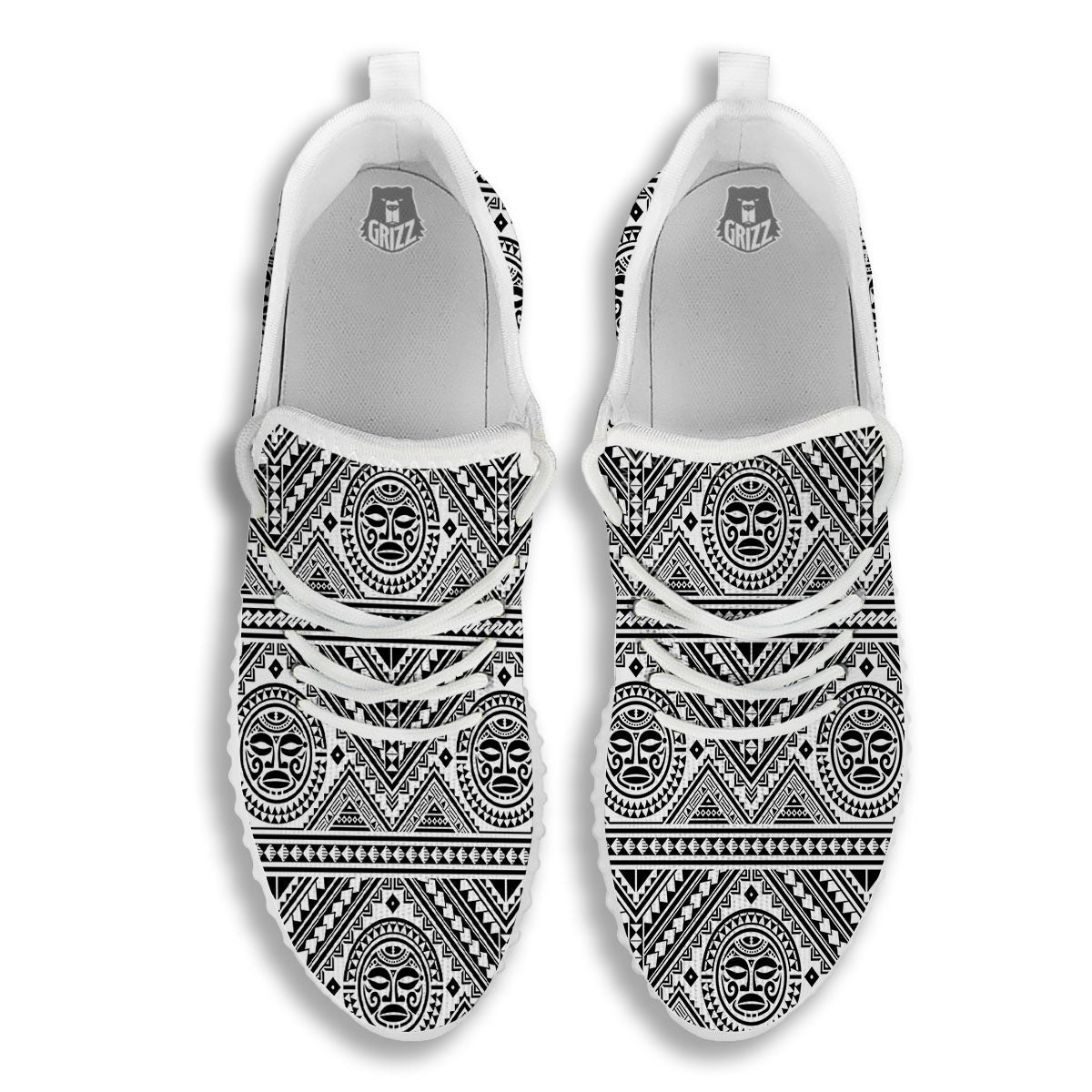 Tribal Tattoo Maori Polynesian Print White Walking Shoes-grizzshop