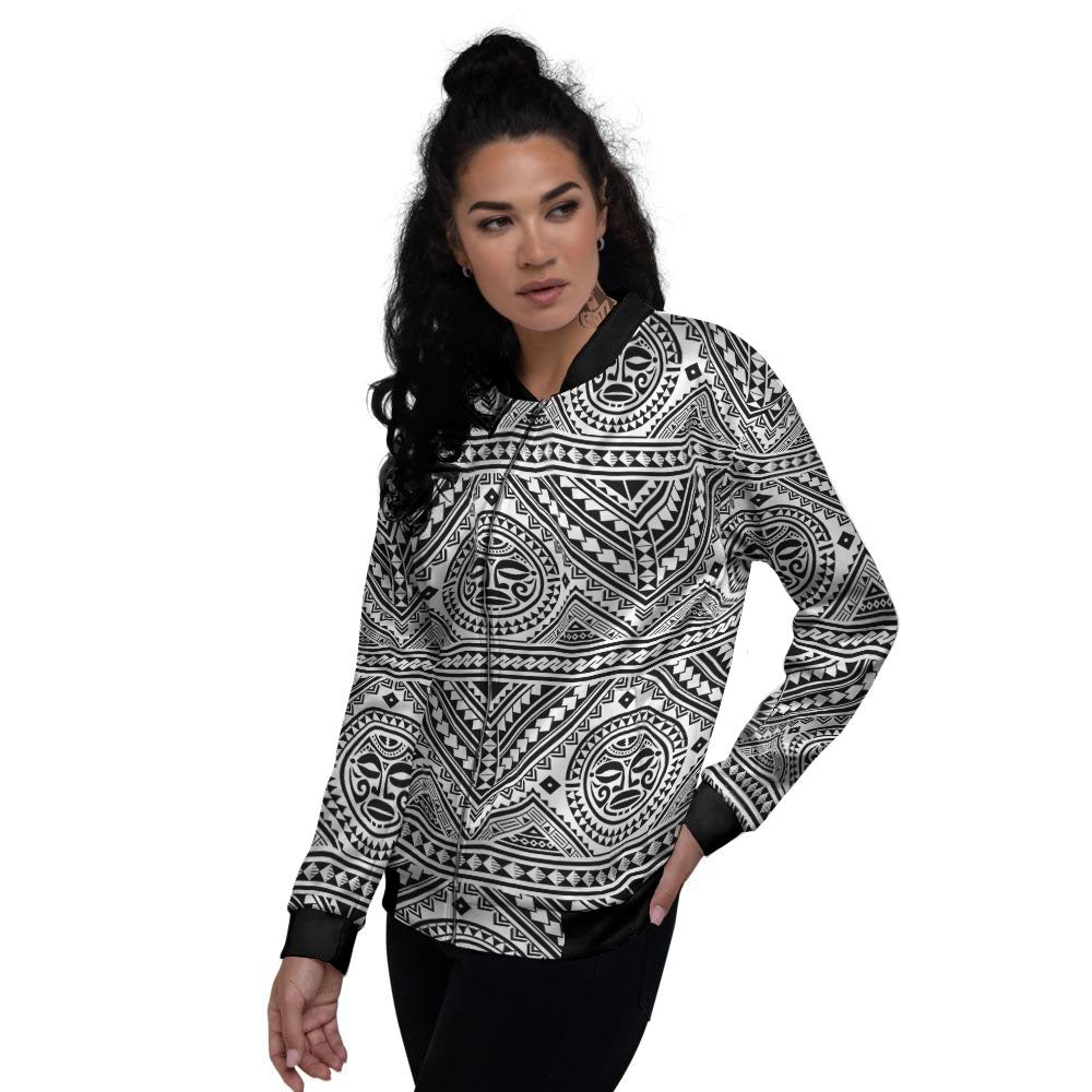 Tribal Tattoo Maori Polynesian Print Women's Bomber Jacket-grizzshop