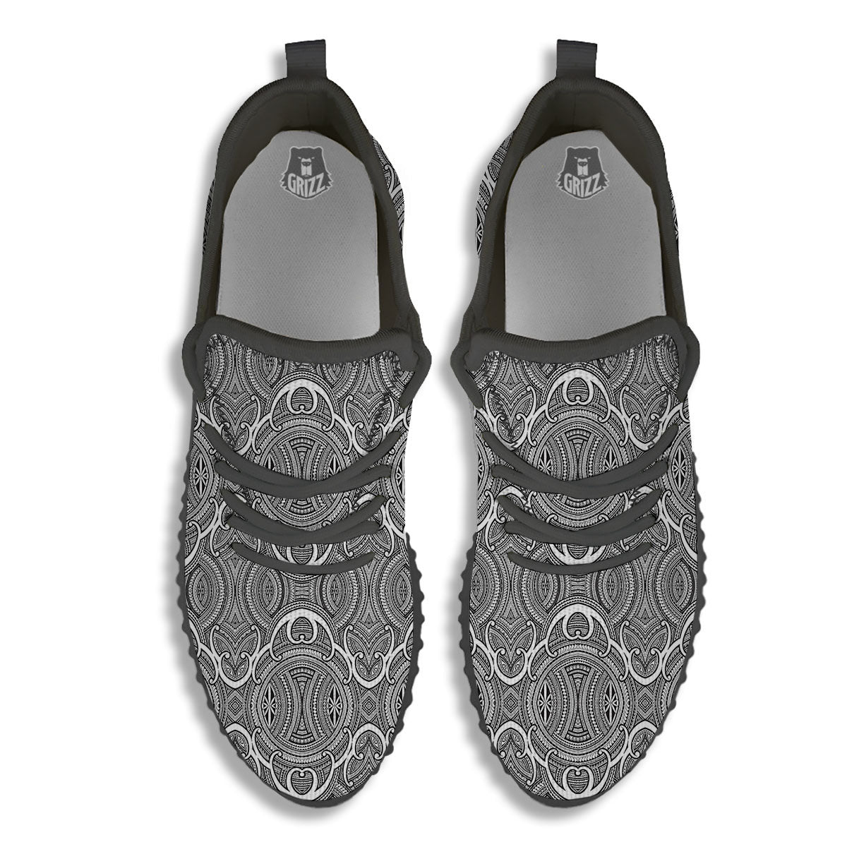 Tribal Tattoo Maori Print Pattern Black Walking Shoes-grizzshop