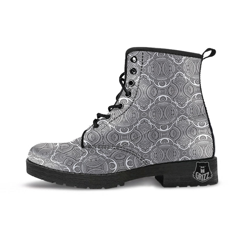 Tribal Tattoo Maori Print Pattern Leather Boots-grizzshop