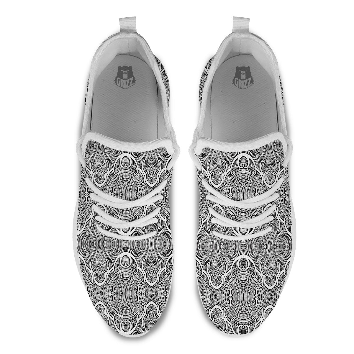 Tribal Tattoo Maori Print Pattern White Athletic Shoes-grizzshop