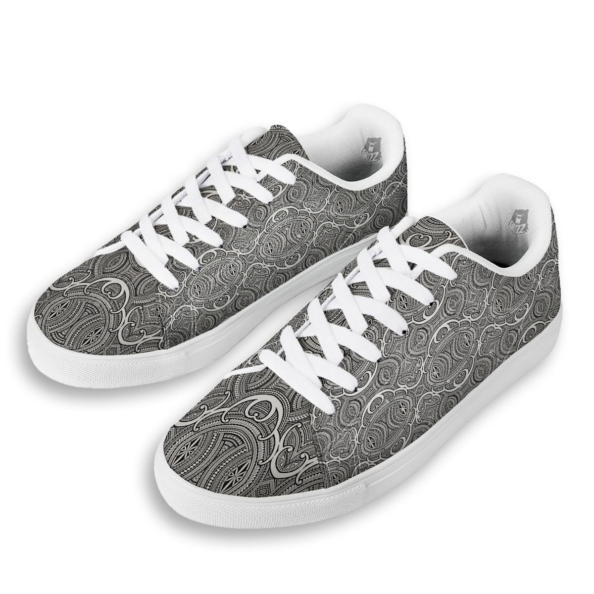 Tribal Tattoo Maori Print Pattern White Low Top Sneakers-grizzshop