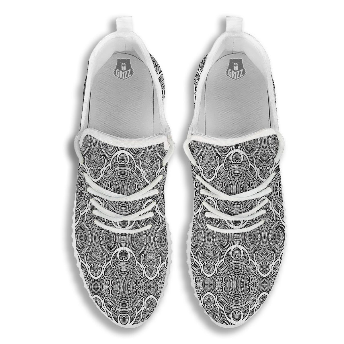 Tribal Tattoo Maori Print Pattern White Walking Shoes-grizzshop
