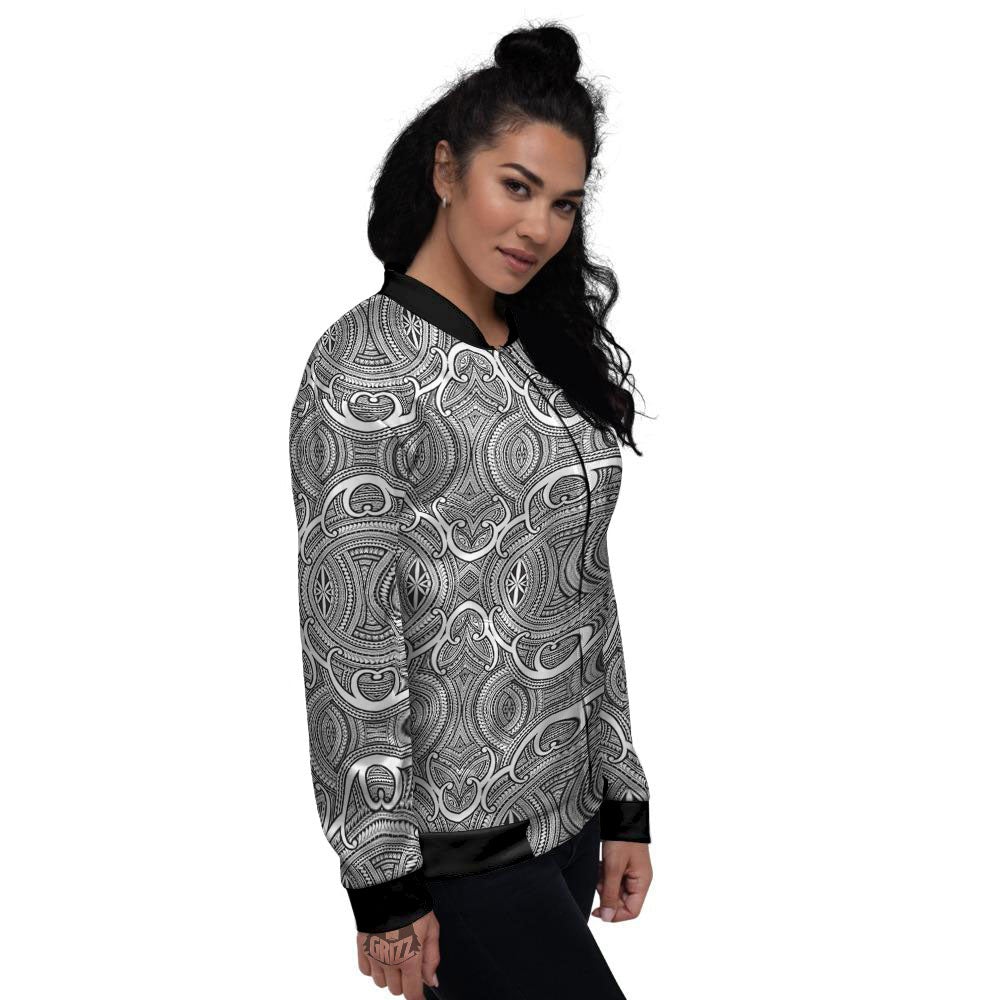 Tribal Tattoo Maori Print Pattern Women's Bomber Jacket-grizzshop