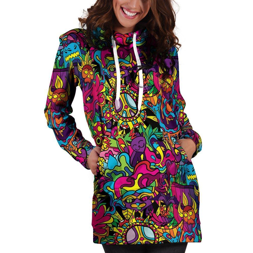 Tribal Trippy Hoodie Dress-grizzshop