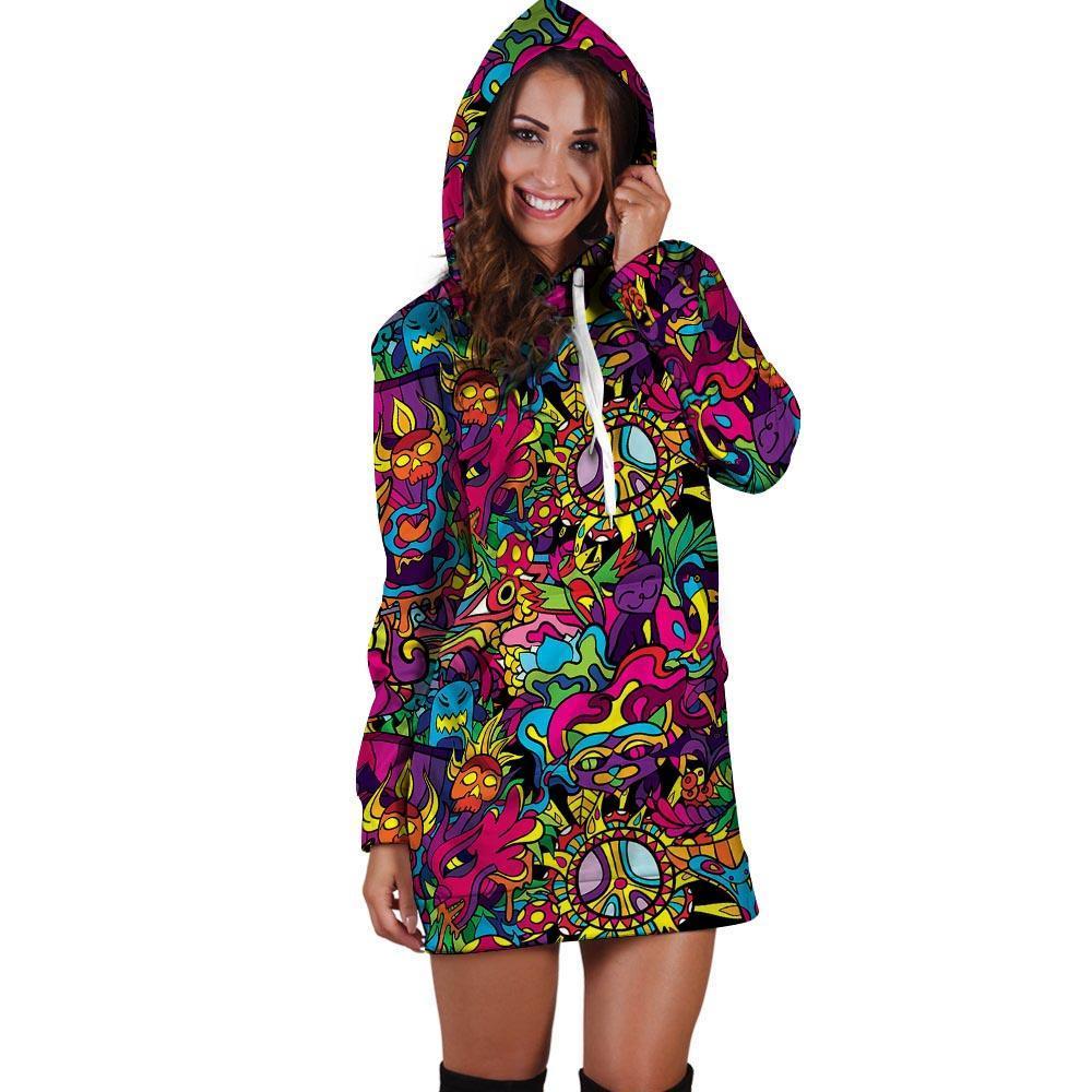 Tribal Trippy Hoodie Dress-grizzshop