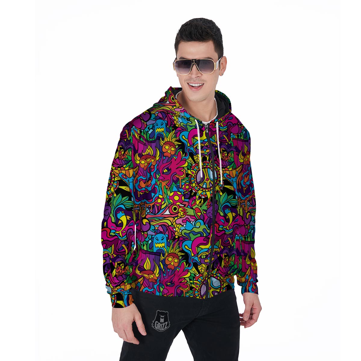 Tribal Trippy Men's Zip Up Hoodie-grizzshop