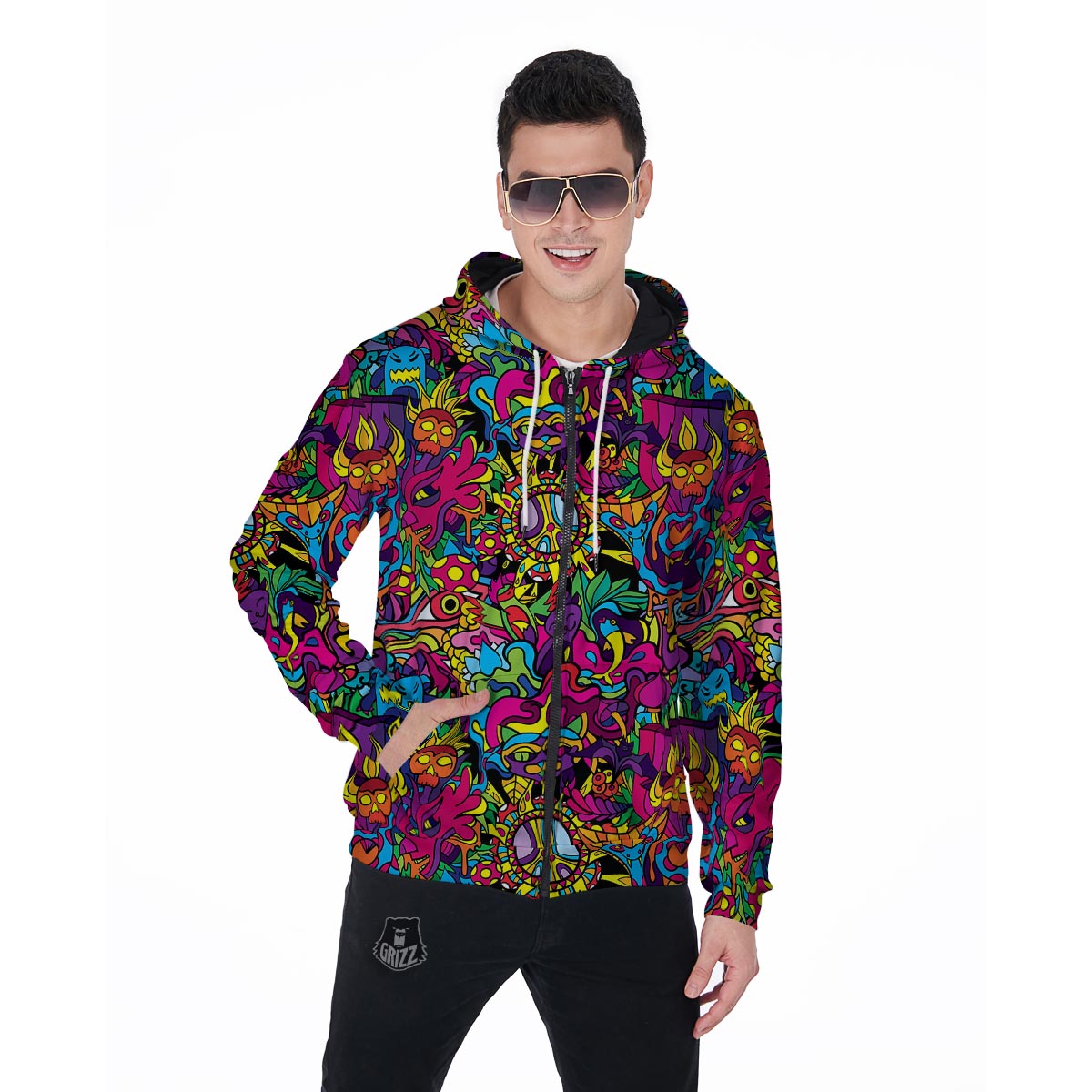 Tribal Trippy Men's Zip Up Hoodie-grizzshop