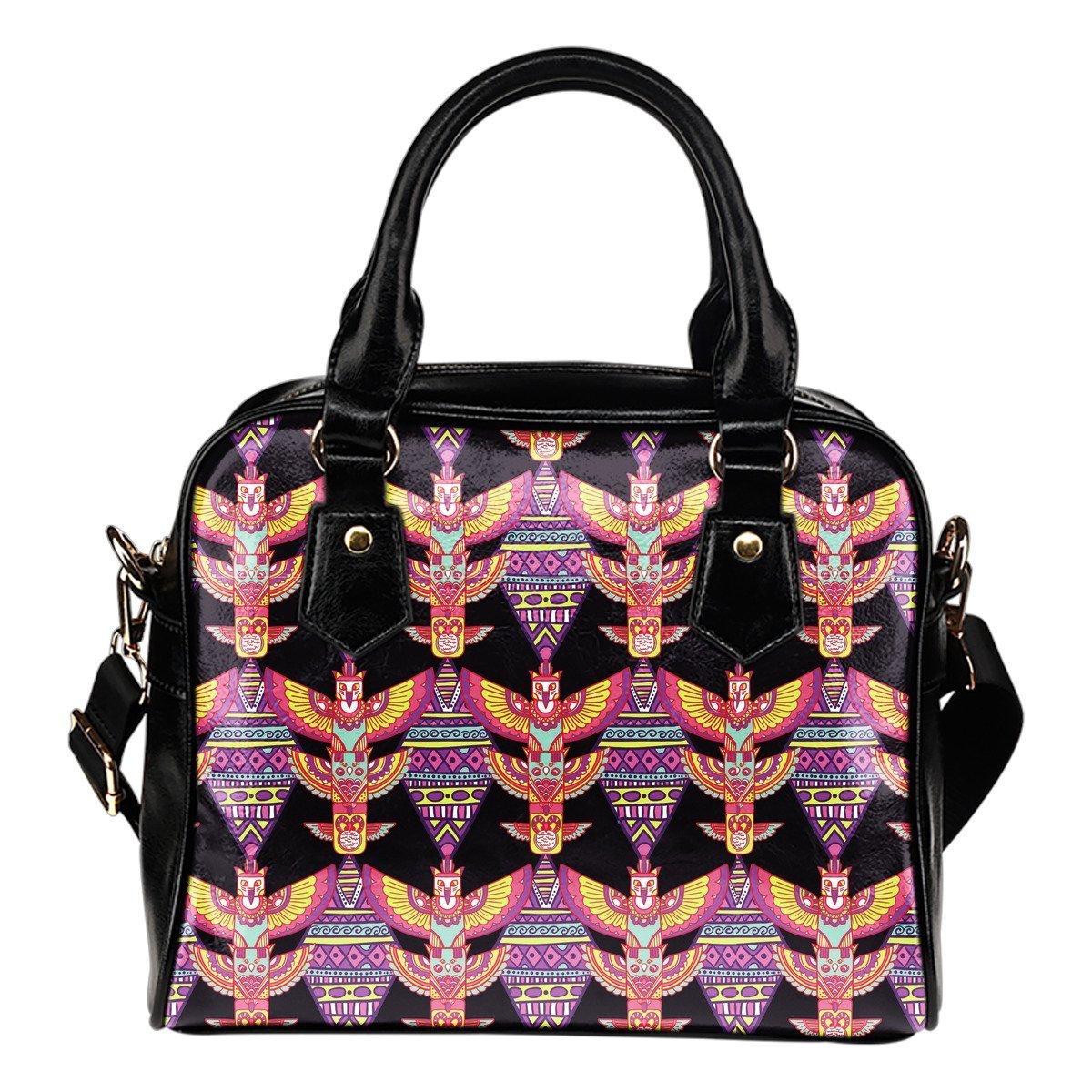 Tribal Aztec Native American Navajo Indians Print Leather Shoulder Handbag-grizzshop
