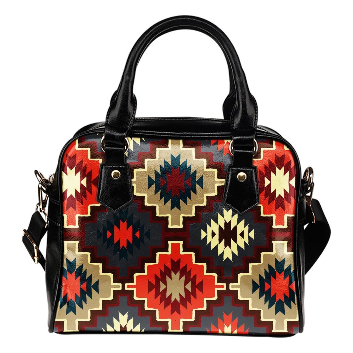 Tribal Indians Native American Aztec Navajo Print Leather Shoulder Handbag-grizzshop