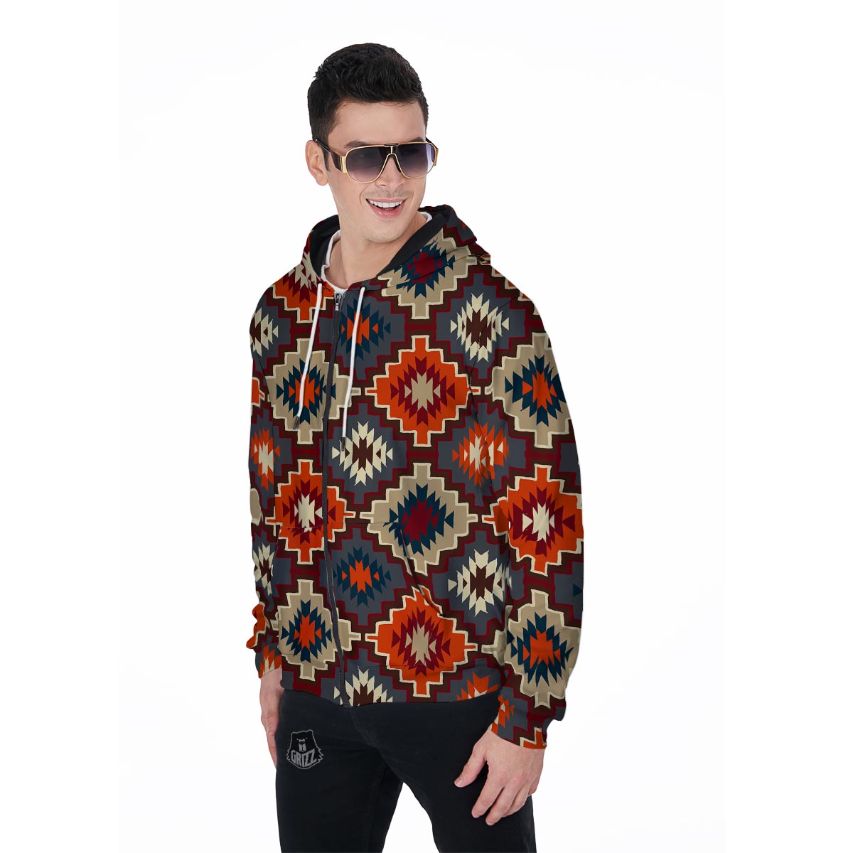Tribal Indians Native American Aztec Navajo Print Men Zip Up Hoodie-grizzshop