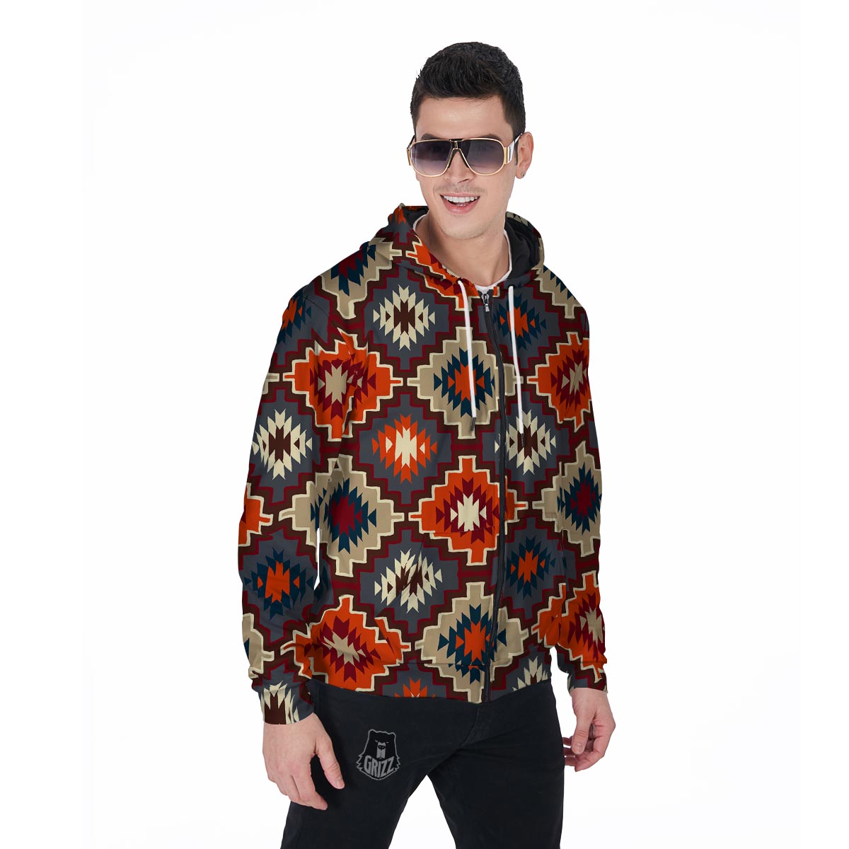 Tribal Indians Native American Aztec Navajo Print Men Zip Up Hoodie-grizzshop