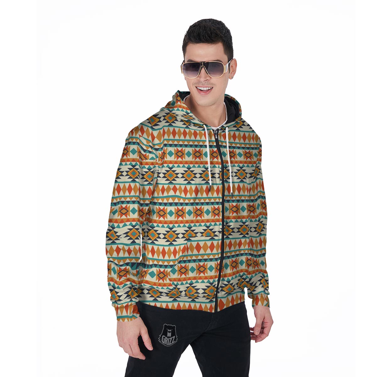 Tribal Native American Aztec Indians Navajo Print Men Zip Up Hoodie-grizzshop