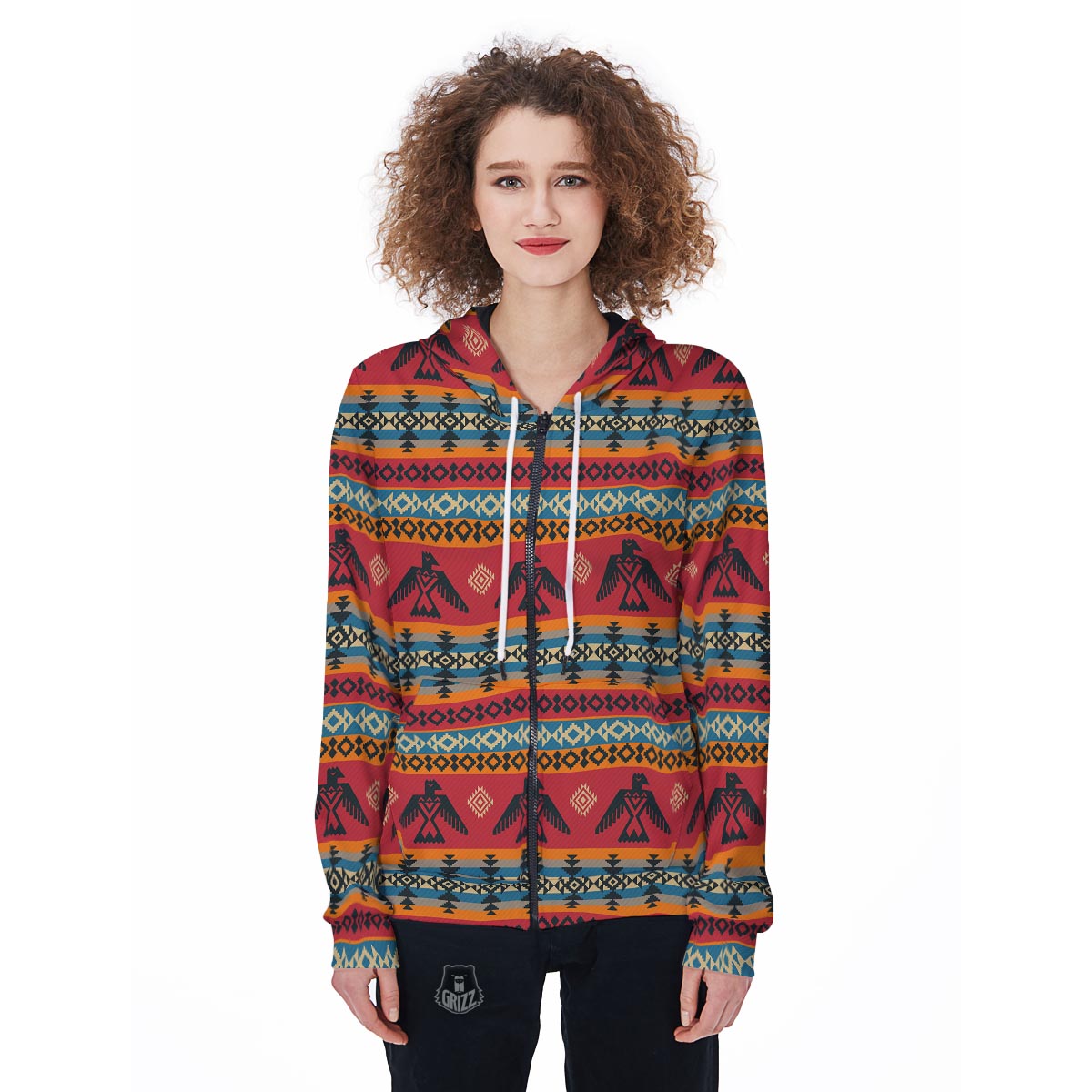 Tribal Navajo Native Indians American Aztec Print Women Zip Up Hoodies-grizzshop