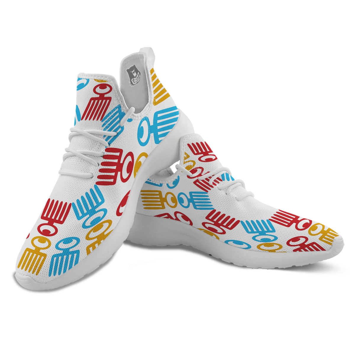 Tribe Symbols Red Adinkra Print White Athletic Shoes-grizzshop