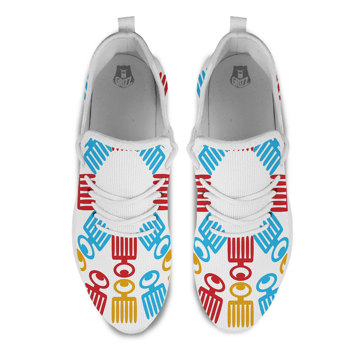 Tribe Symbols Red Adinkra Print White Athletic Shoes-grizzshop