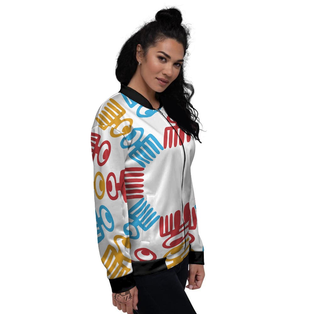 Tribe Symbols Red Adinkra Print Women's Bomber Jacket-grizzshop