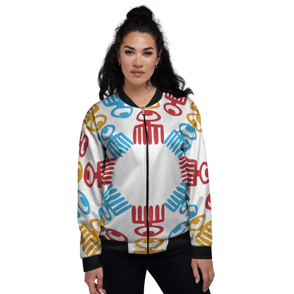 Tribe Symbols Red Adinkra Print Women's Bomber Jacket-grizzshop