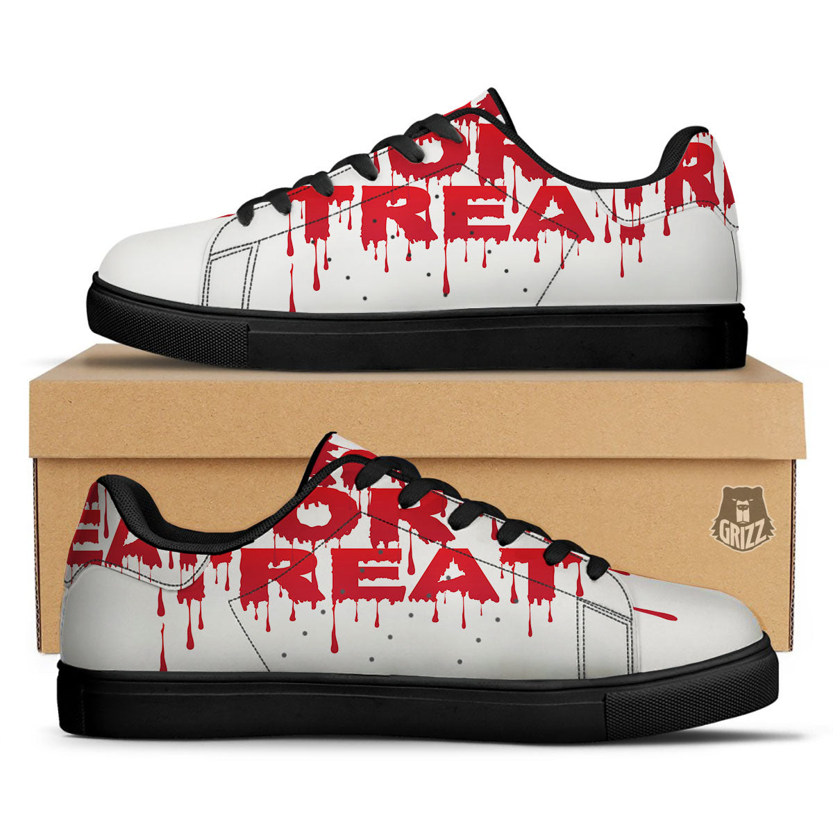 Trick Or Treat Red Blood Halloween Print Black Low Top Sneakers-grizzshop